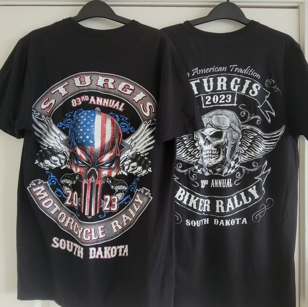 2 NWOT 2023 Sturgis Bike Rally Motorcycle Biker T-Shirt, size M